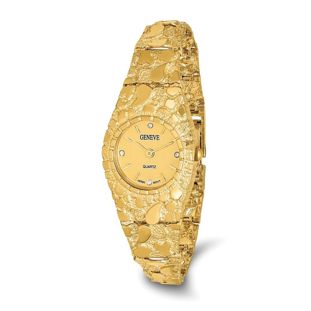10k Yellow Gold Authentic Fine Jewelry Champagne 22mm Dial Nugget Watch